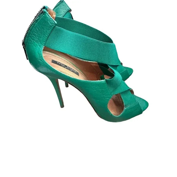 Zara Green Peep Toe Suede Back Zip High Heel Strappy size 40 - Picture 4 of 7
